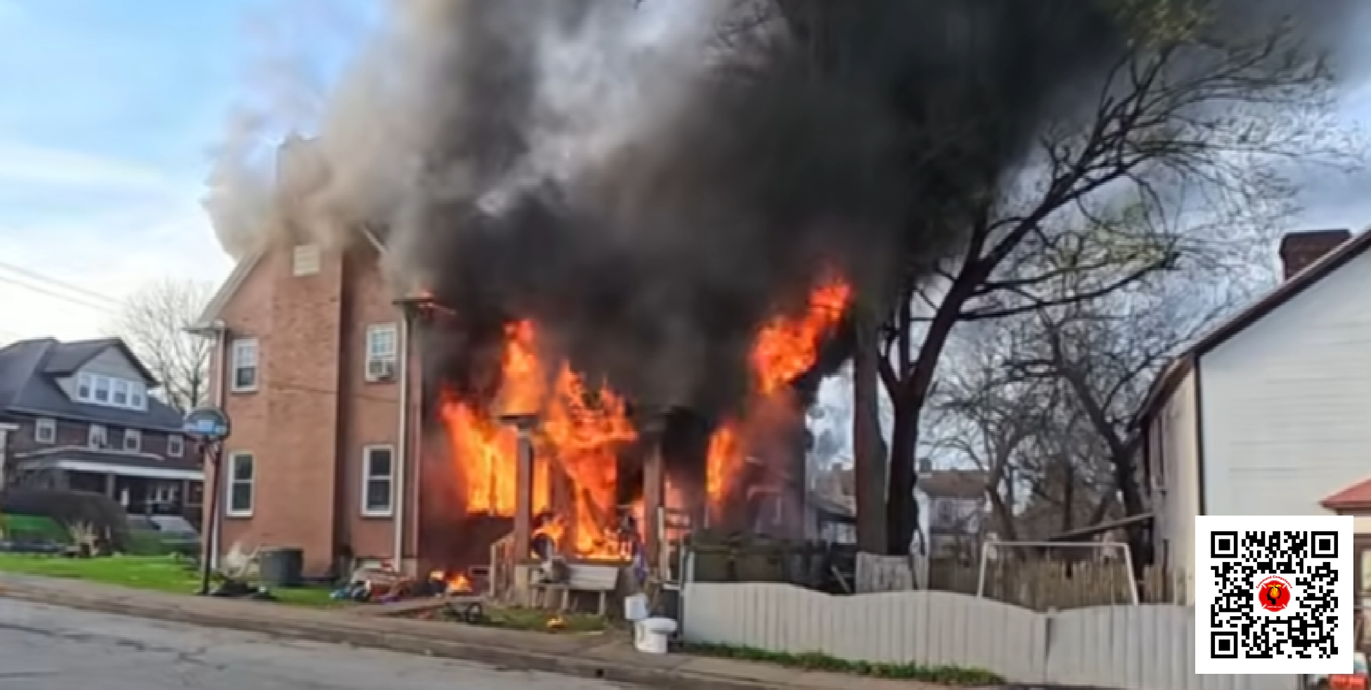 Residential fire tactical decision game showing conditions on arrival with smoke from a duplex and multiple companies operating