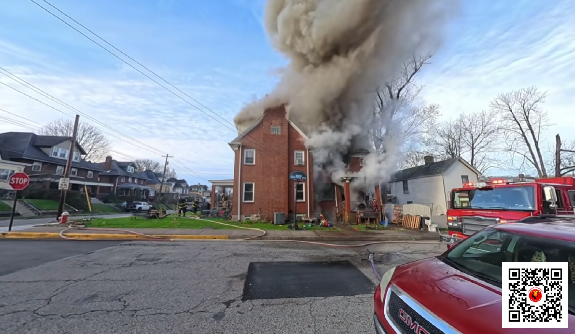 Residential fire tactical decision game showing conditions on arrival with smoke from a duplex and multiple companies operating