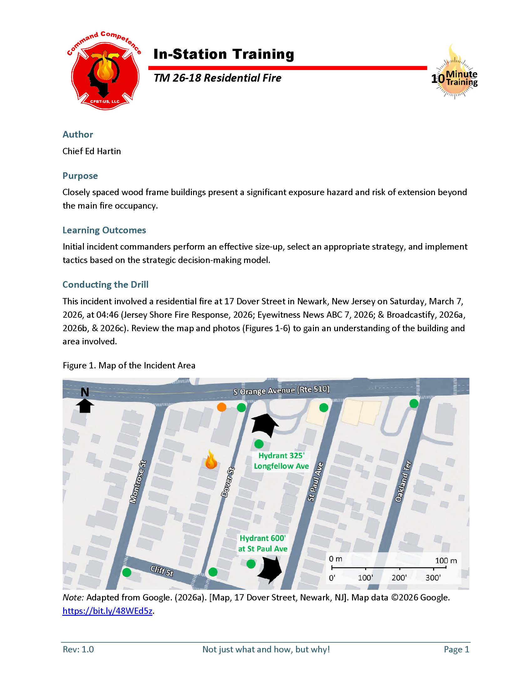 First page of 10-Minute Training 26018 Residential Fire Tactical Decision Game.