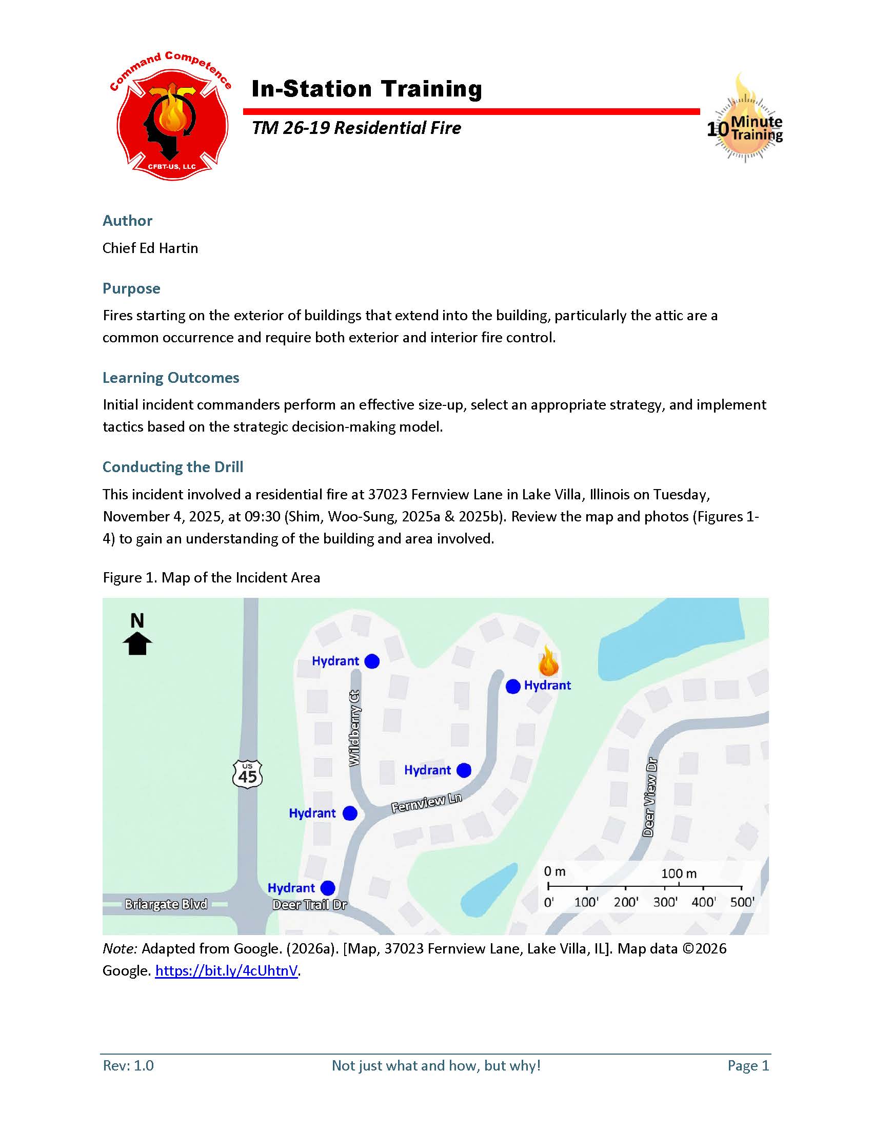 First page of 10-Minute Training Residential Fire Tactical Decision Game 26-19
