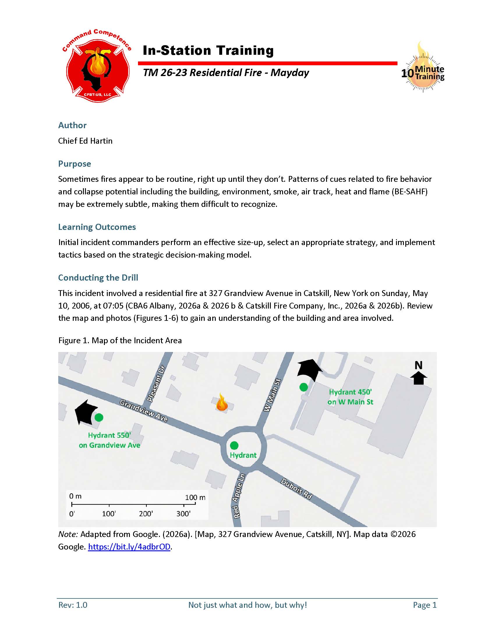 First page of 10-Minute Training 26-23, residential fire tactical decision game.