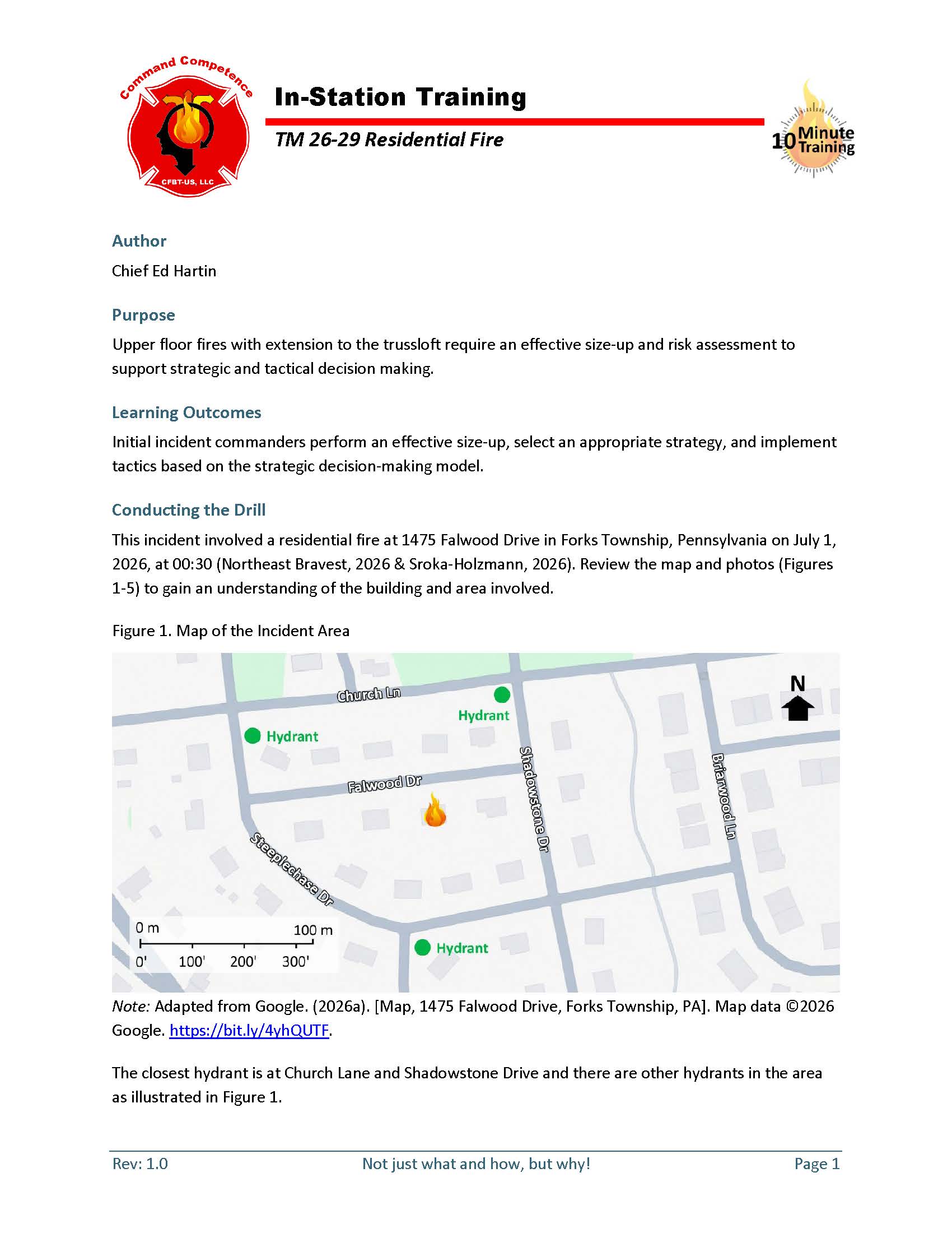 First page of 10-Minute Training 26-29 residential fire tactical decision game (TDG)
